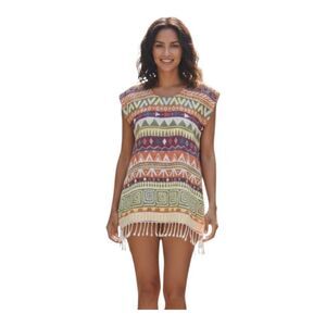 Naura Concept Organic Woven Cotton Beach Dress Yarn Dyed Turkish Peshtemal Aztec
